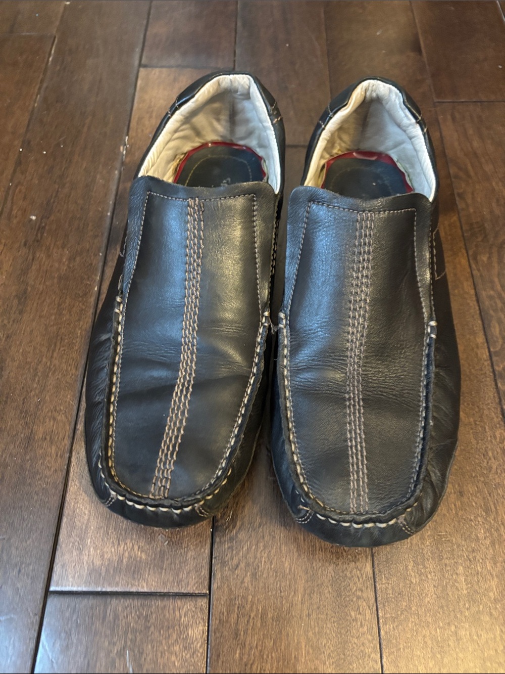 Call It Spring Black Slip-On Leather Loafers with Contrast Stitching